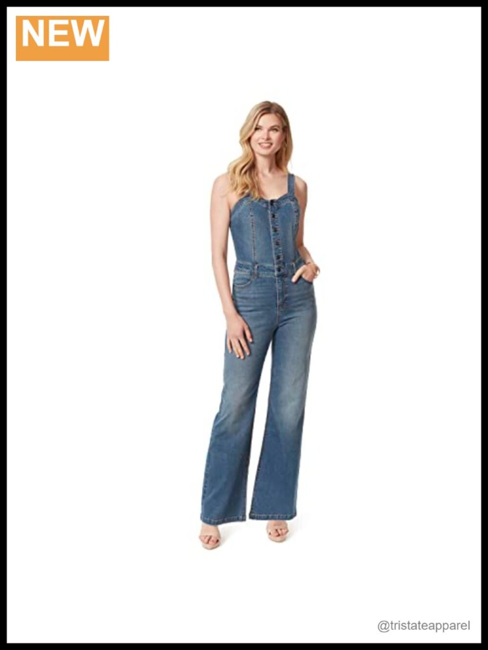Women's Denim Overalls Sweetheart Neck High Rise Flare Leg Front Snaps